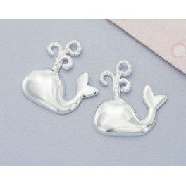 925 Sterling Silver 2 Whale  Charms 13x14mm.