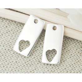 925 Sterling Silver 4 Rectangle Heart Cut Out Tag Charms.