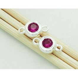 2 of Lab grown Ruby  & Sterling Silver Bezeled Links,Connectors.