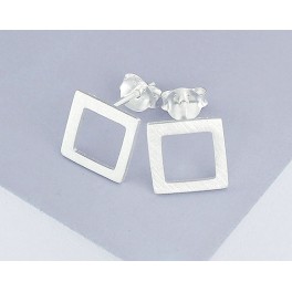 925 Sterling Silver Brushed Square Stud  Earrings 9mm.