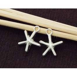 925 Sterling Silver 4 Starfish Charms 12mm.