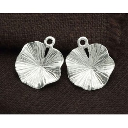 925 Sterling Silver 2 Lotus Leaf Charms 14mm. Polish Finished