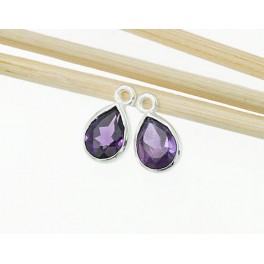 2 of Natural Pear Amethyst & Sterling Silver Bezeled Charms 6x8 mm.
