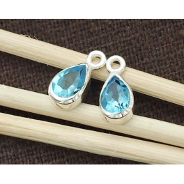 2 of Natural Pear Blue Topaz& Sterling Silver Bezeled Charms 5x7 mm.