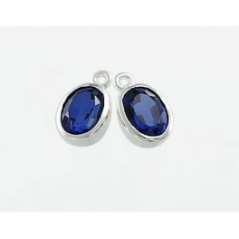 2 of  Lab grown Sapphire  & Sterling Silver Bezeled Charms 7x9 mm.