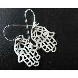 925 Sterling Silver  Hand Of Fatima Earrings 11x20mm. Brush Finished