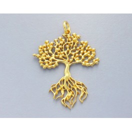 925 Sterling Silver 24k Gold Vermeil Style Tree of Life Pendant