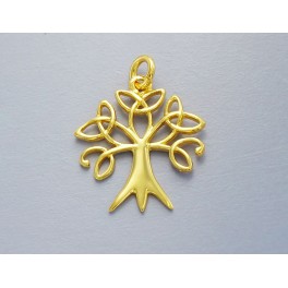 925 Sterling Silver  24K Gold Vermeil Style Tree of Life Charm