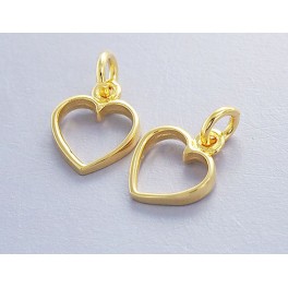 925 Sterling Silver 24k Gold Vermeil Style 2 Heart Charms 9mm.