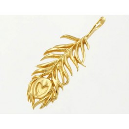 925 Sterling Silver 24k Gold Vermeil Style Peacock Feather Pendant