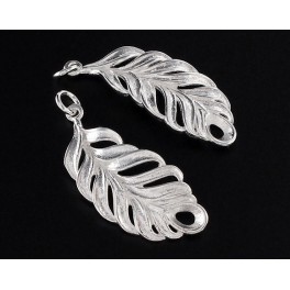 2 of 925 Sterling Silver Peacock Feather Pendants 13x33mm.