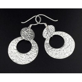 Karen Hill Tribe Silver 1 pair Hammered Circle Disc Earrings 26x32mm.