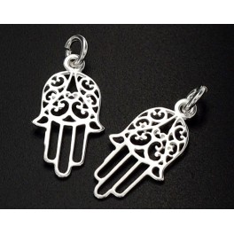 2 of 925 Sterling Silver Little Hamsa , Hand Of Fatima Charms 10x18 mm.