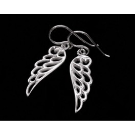 925 Sterling Silver Angel Wing Earrings 8x21mm. Polish Finished.