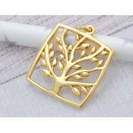 925 Sterling Silver 24k Gold Vermeil Style Tree of Life Pendant
