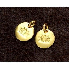 925 Sterling Silver 24k Gold Vermeil Style 2 Lotus Printed Charms