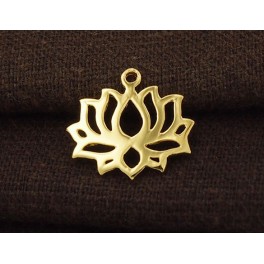 925 Sterling Silver 24k Gold Vermeil Style Lotus Charm 14.5x17mm.