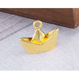 925 Sterling Silver 24k Gold Vermeil Style Origami Boat  Charm 10x14mm.