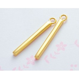 925 Sterling Silver 24k Gold Vermeil Style 2 Rectangle Stick Charms 2x20mm.