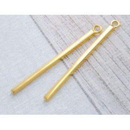 925 Sterling Silver 24k Gold Vermeil Style 2 Rectangle Stick Charms 2x35mm.