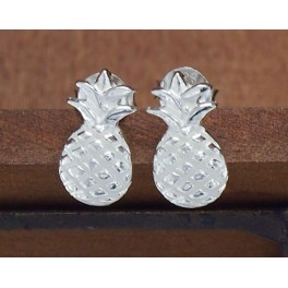 925 Sterling Silver Pineapple Stud  Earrings 6x11.5 mm.