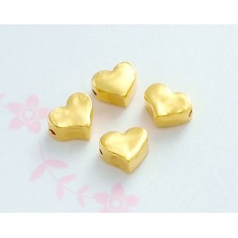 925 Sterling Silver 24k Gold Vermeil Style 4 Tiny Heart Beads 4.5x3.5mm.