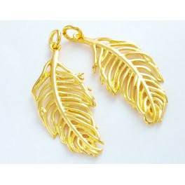 925 Sterling Silver 24k Gold Vermeil Style 2 Feather Pendants.