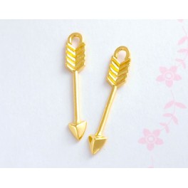 925 Sterling Silver 24k Gold Vermeil Style 2 Arrow Charms 3x23 mm.