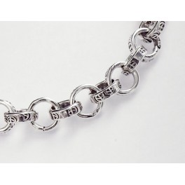 Karen Hill Tribe Silver Peace Sign Imprinted Opened Link Chain 7 mm. 7.5 inches