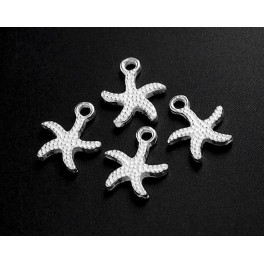 925 Sterling Silver 4 Starfish Charms 10mm.