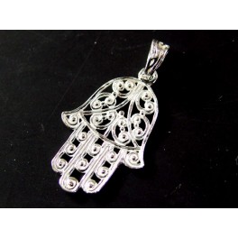 925 Sterling Silver Hand Of Fatima Pendant 11x21mm.
