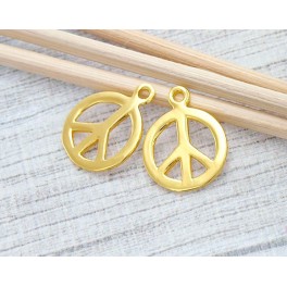 925 Sterling Silver 24k Gold Vermeil Style 2 Peace Sign Charms 12mm.