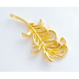 925 Sterling Silver 24k Gold Vermeil Style  Feather Pendant  14x30 mm.