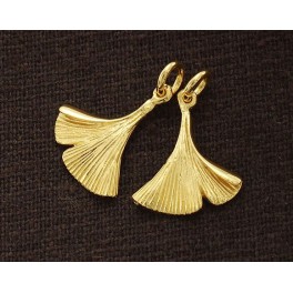925 Sterling Silver 24k Gold Vermeil Style 2 Ginkgo Charms 13x16 mm.