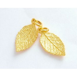 925 Sterling Silver 24k Gold Vermeil Style 2 Leaf Charms 9.5x16.5mm