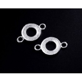 925 Sterling Silver 2 Textured Circle Links, Connectors 9.5 mm.