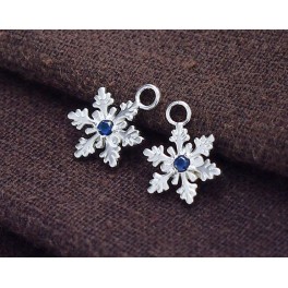 925 Sterling Silver 2 Snowflake Charms, with Lab grown Sapphire.