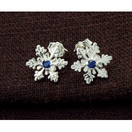 925 Sterling Silver Snowflake Stud Earrings, with Lab grown Sapphire.