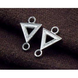 925 Sterling Silver 2 Textured Triangle  Links, Connectors 9 mm.