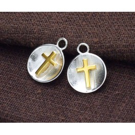 925 Sterling Silver 2 Concave Disc Cross Charms 10mm.
