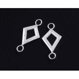 925 Sterling Silver 2 Textured Diamond shaped Links, Connectors 8x11mm.