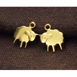 925 Sterling Silver 24k Gold Vermeil Style 2 Sheep Charms 10x11mm.
