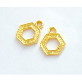 925 Sterling Silver 24k Gold Vermeil Style 2 Hexagon Charms 10mm.