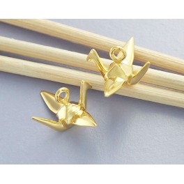 925 Sterling Silver 24k Gold Vermeil Style  2 Origami Bird Charms 6x14mm.