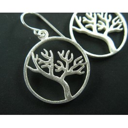 925 Sterling Silver Tree of Life Earrings 18.5 mm.Matte Finished