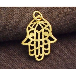 925 Sterling Silver 24k GoldVermeil Style Hand Of Fatima Charm.
