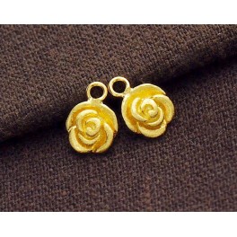 925 Sterling Silver 24k Gold Vermeil Style  2 Rose Charms. Satin Finished