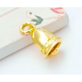 925 Sterling Silver 24k Gold Vermeil Style Bell Charm 8.5x9 mm.