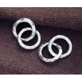 Karen Hill Tribe Silver 2 Double Hammered Circle Rings Charms 12 mm.