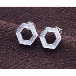 925 Sterling Silver Textured Hexagon Stud Earrings 10mm.